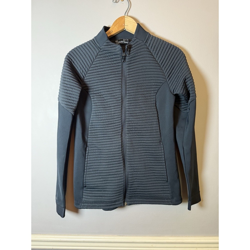 Under Armour Women's Coldgear Jacket small Fitted Black Rib Mix Fabric Full Zip